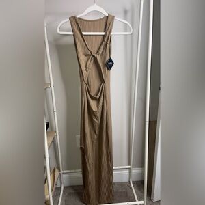 Amazon ribbed twist cut-out tan maxi dress size medium